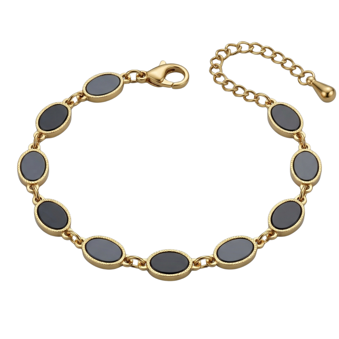 Elegant Oval Charm Bracelet – Black & Gold Style