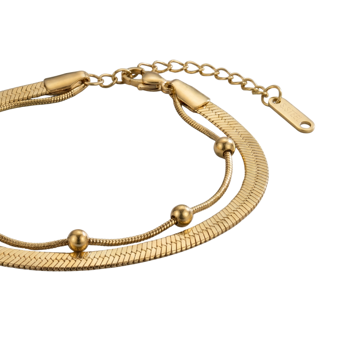 Elegant Gold Double Layer Bracelet with Bead Accents