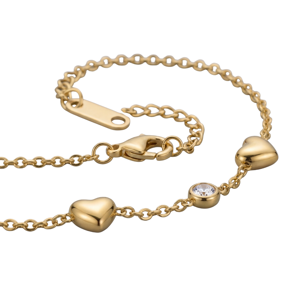 Minimal Gold Bracelet – Heart & Diamond-Look Charm Design
