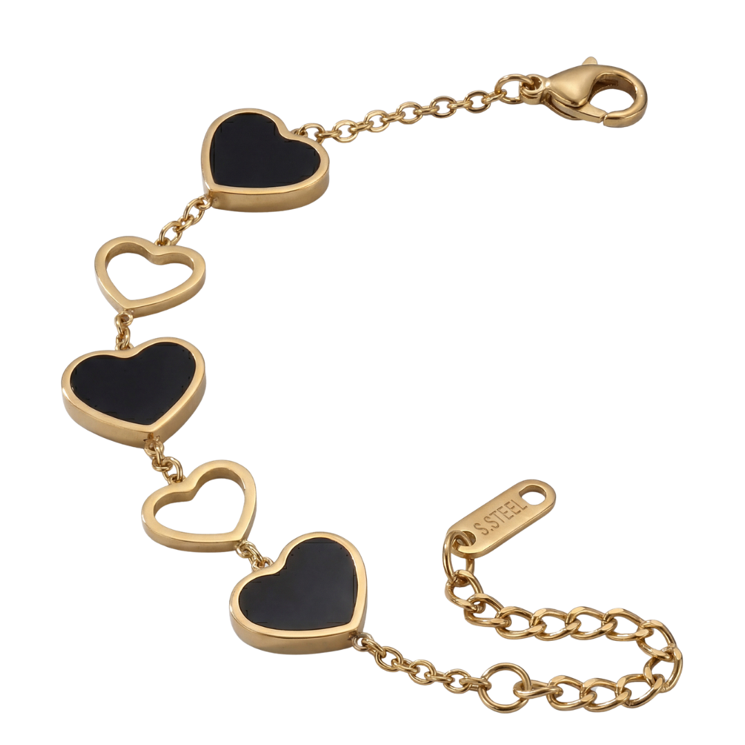 Black Heart Charm Bracelet – Elegant Gold Finish