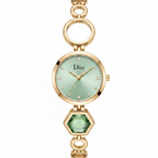 Dior Elegant Gold Watch with Green Dial & Crystal Markers