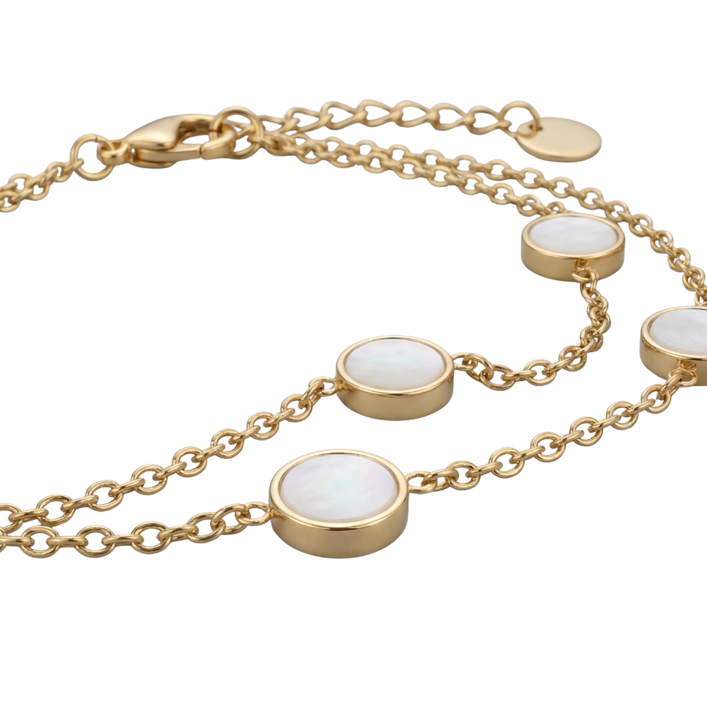 Luxury Gold Double Layer Mother of Pearl Bracelet – Elegant Minimal Style