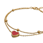 Elegant Gold Layered Bracelet with Red Heart Charm