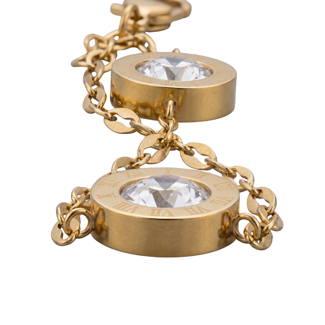 Crystal Charm Bracelet – Gold Double Chain Elegance