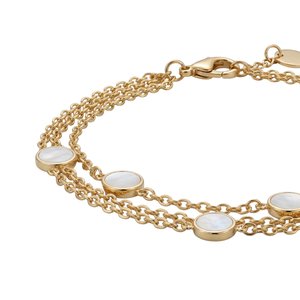 Luxury Gold Double Layer Mother of Pearl Bracelet – Elegant Minimal Style