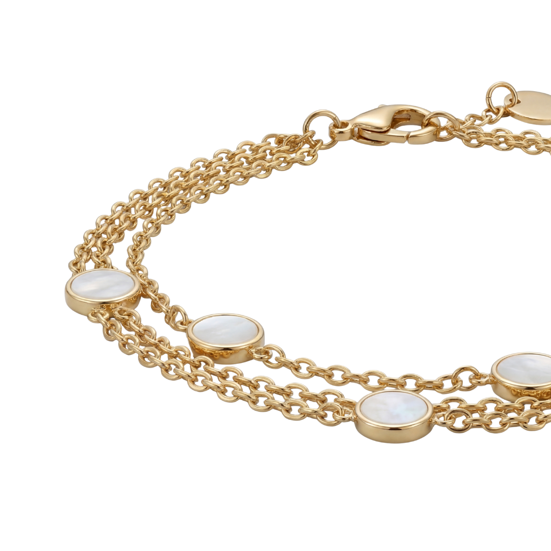 Luxury Gold Double Layer Mother of Pearl Bracelet – Elegant Minimal Style