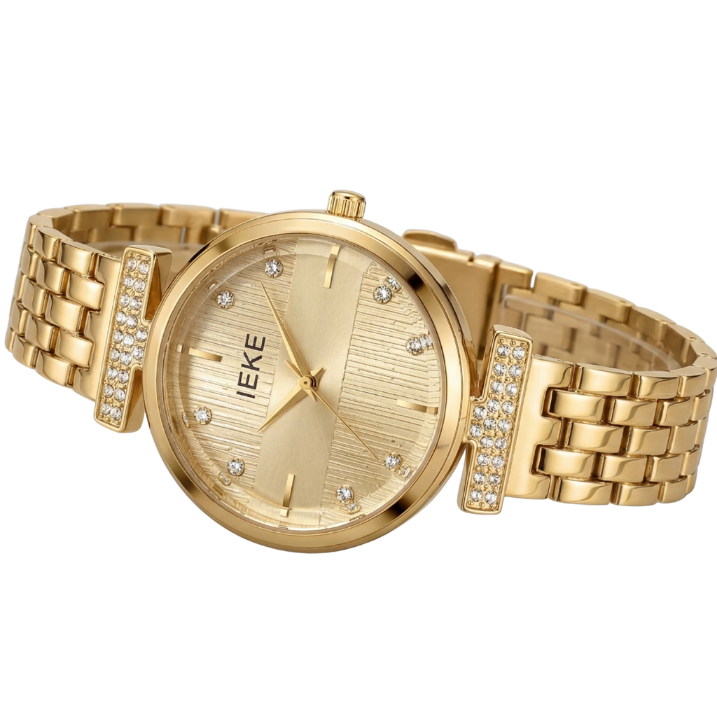 IEKE Elegant Gold Watch for Women – Premium Crystal Dial