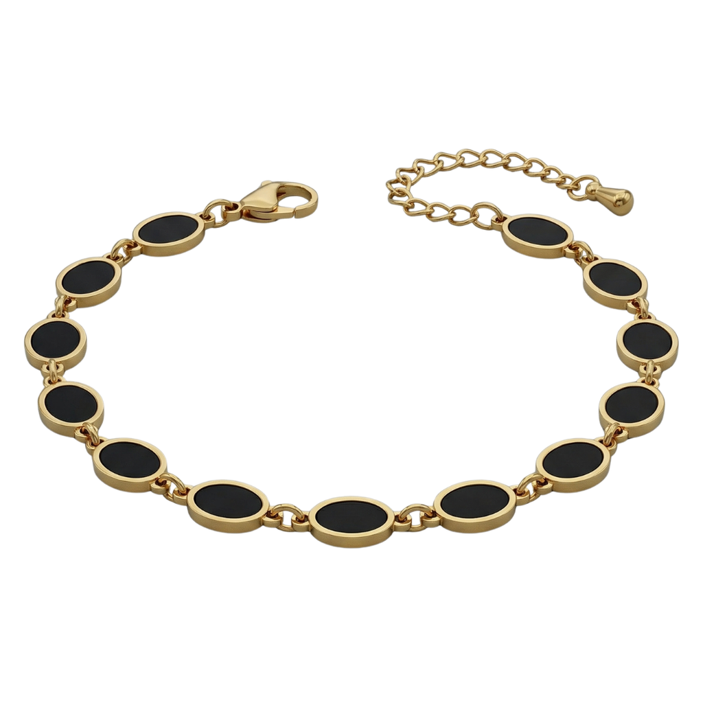 Elegant Oval Charm Bracelet – Black & Gold Style