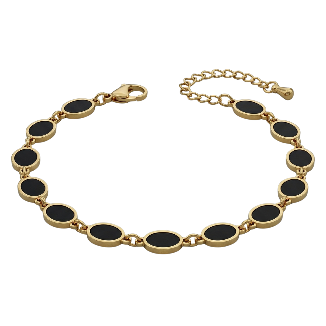 Elegant Oval Charm Bracelet – Black & Gold Style