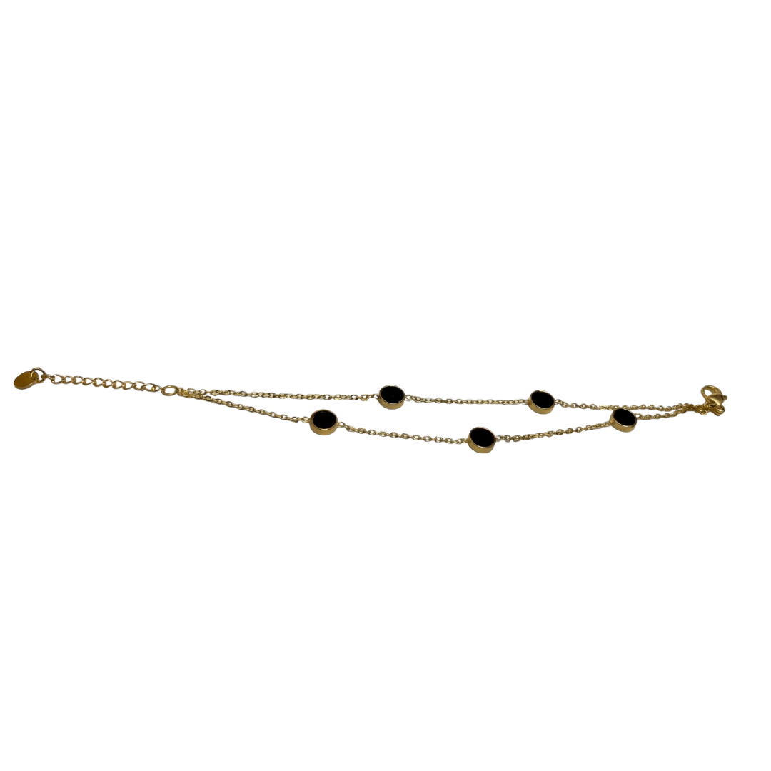 Luxury Gold Double Layer Black Stone Bracelet – Elegant Minimal Style