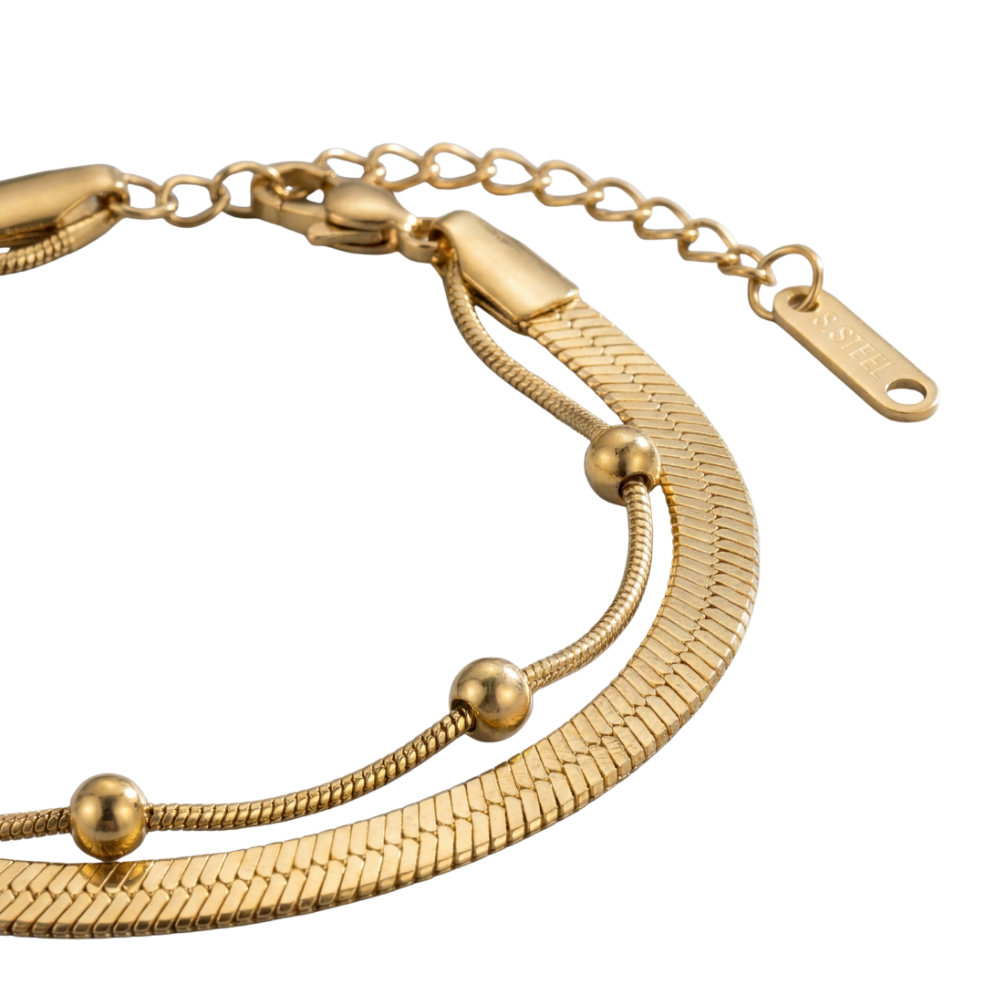 Elegant Gold Double Layer Bracelet with Bead Accents