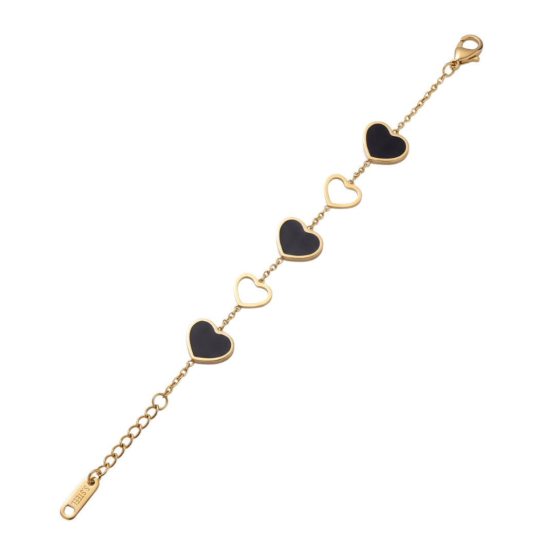 Black Heart Charm Bracelet – Elegant Gold Finish