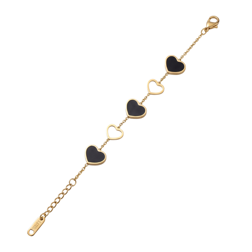 Black Heart Charm Bracelet – Elegant Gold Finish