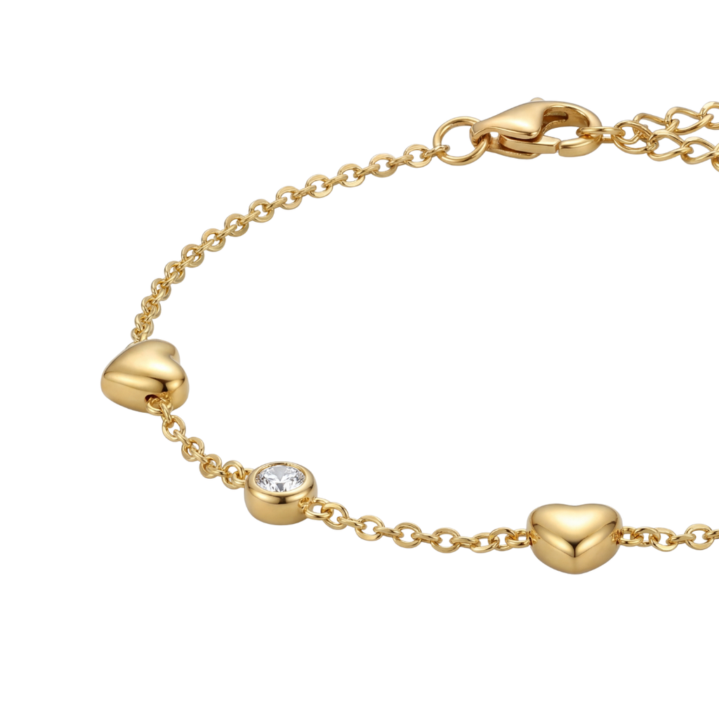 Minimal Gold Bracelet – Heart & Diamond-Look Charm Design