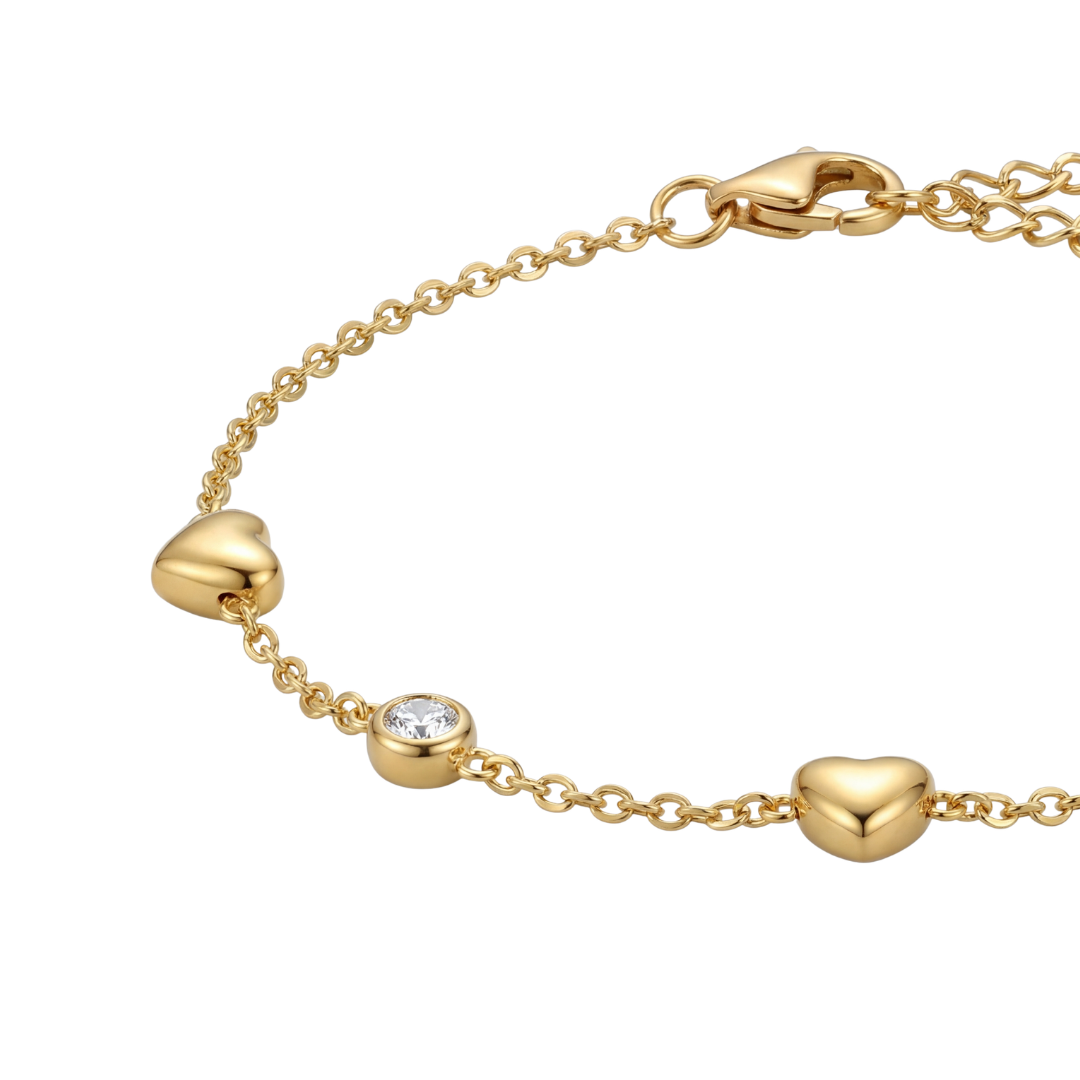 Minimal Gold Bracelet – Heart & Diamond-Look Charm Design