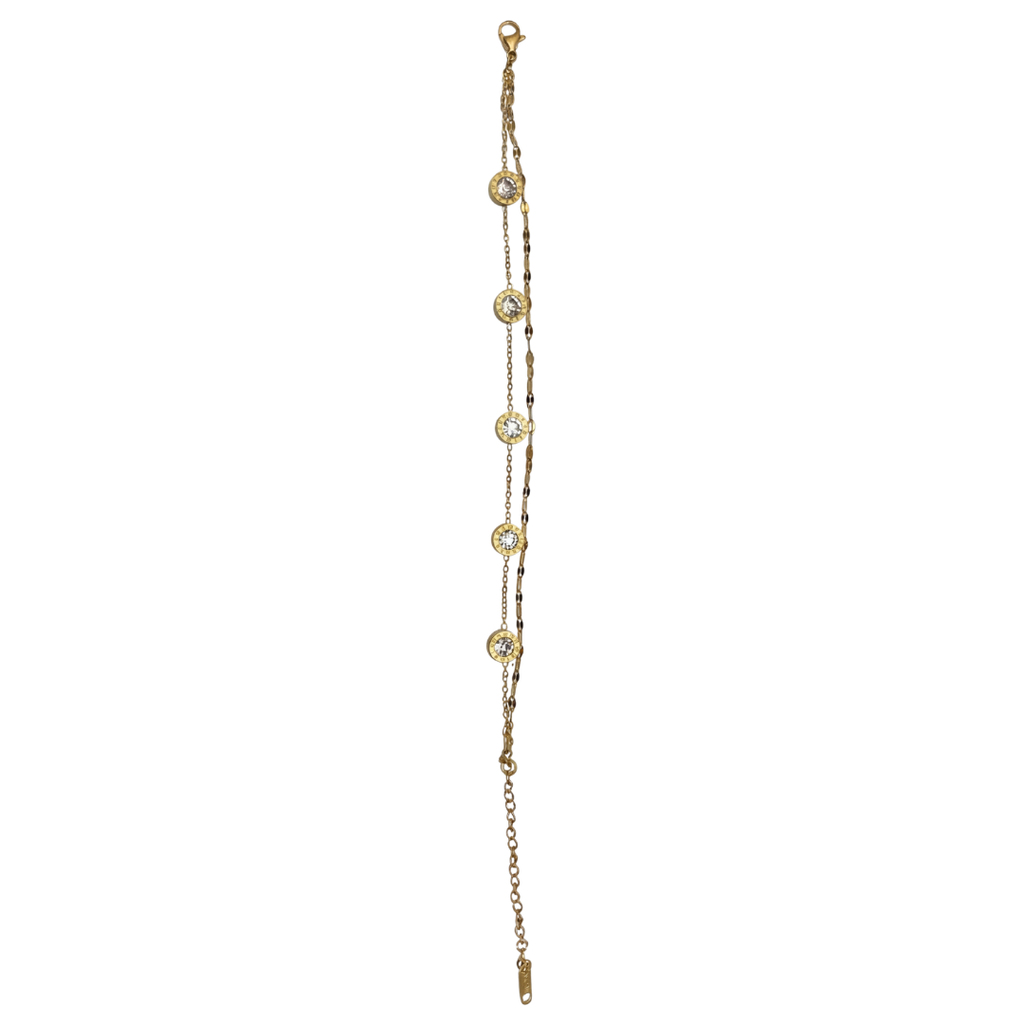 Crystal Charm Bracelet – Gold Double Chain Elegance