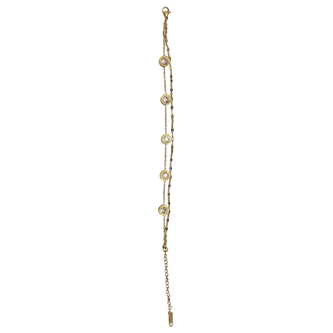 Crystal Charm Bracelet – Gold Double Chain Elegance
