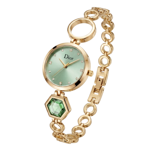 Dior Elegant Gold Watch with Green Dial & Crystal Markers