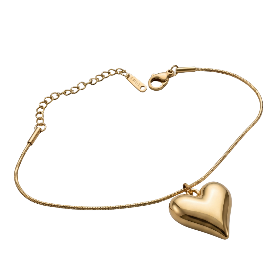 Gold Heart Pendant Bracelet – Minimal & Elegant