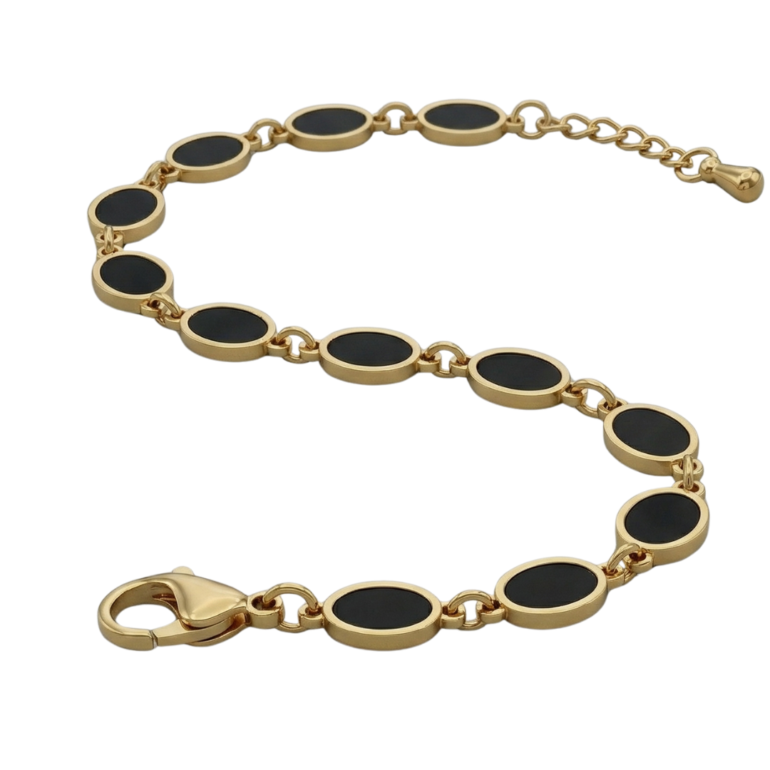 Elegant Oval Charm Bracelet – Black & Gold Style