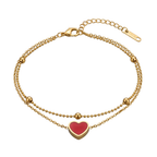 Elegant Gold Layered Bracelet with Red Heart Charm