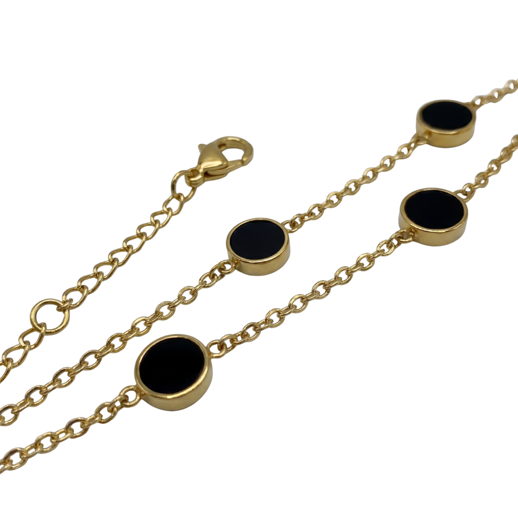 Luxury Gold Double Layer Black Stone Bracelet – Elegant Minimal Style