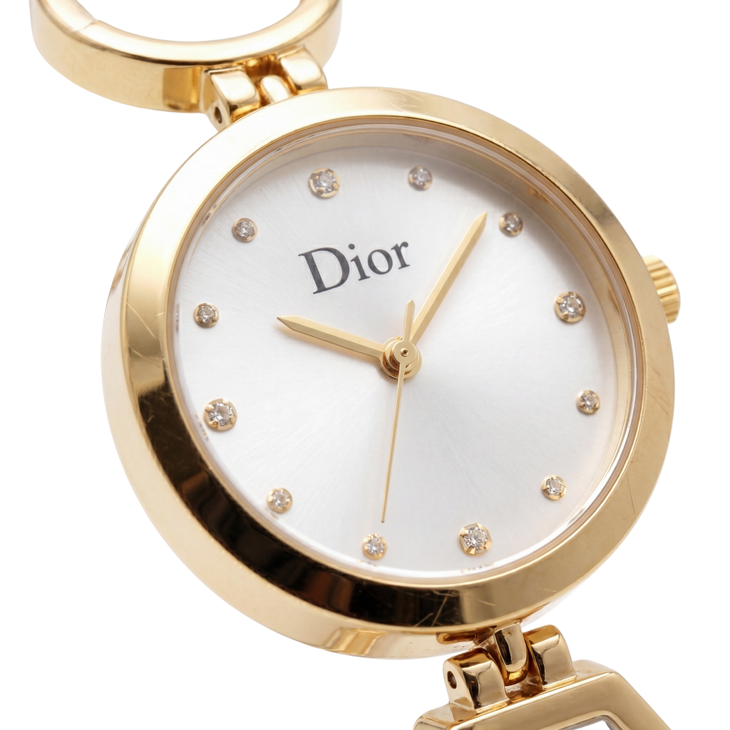 Dior Elegant Gold Watch with White Dial & Crystal Markers