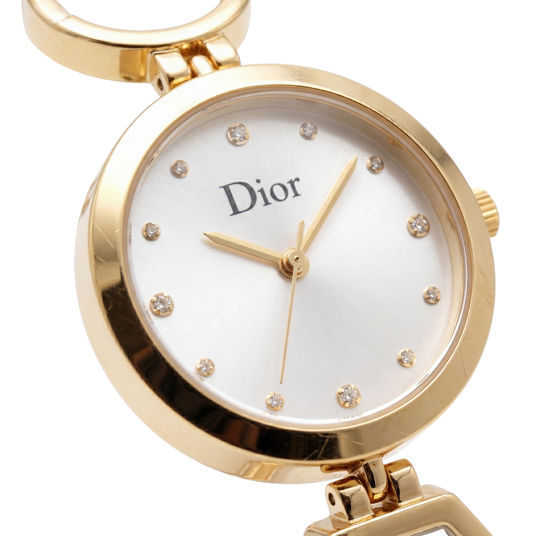 Dior Elegant Gold Watch with White Dial & Crystal Markers