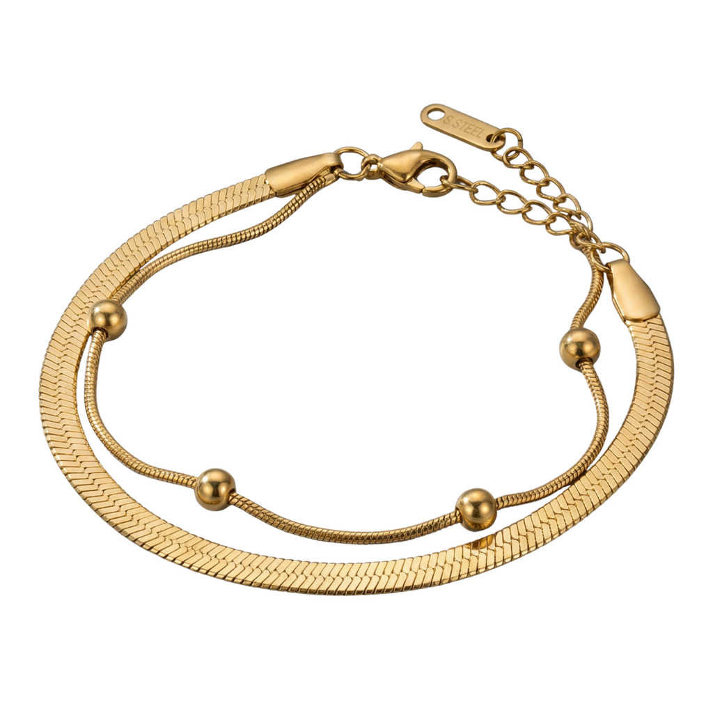 Elegant Gold Double Layer Bracelet with Bead Accents
