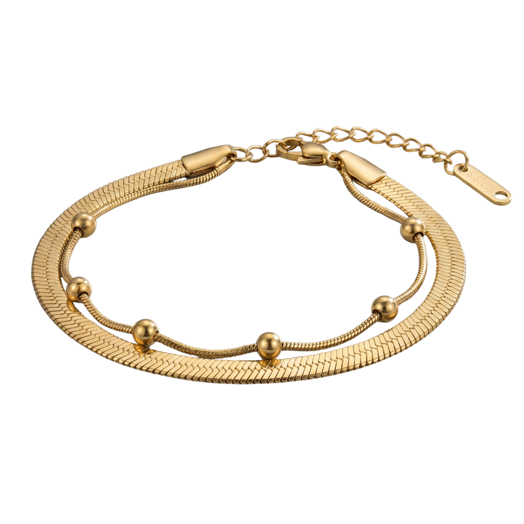 Elegant Gold Double Layer Bracelet with Bead Accents