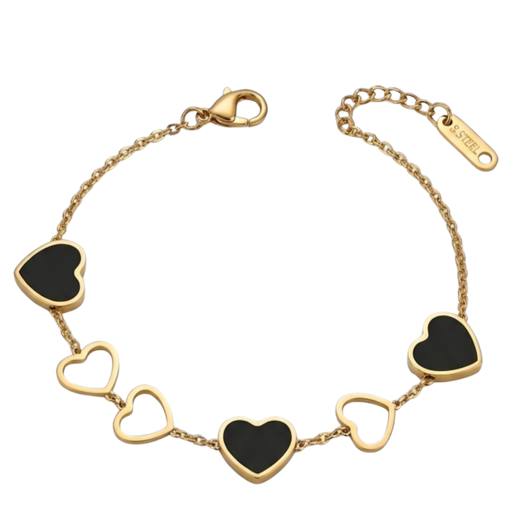 Black Heart Charm Bracelet – Elegant Gold Finish