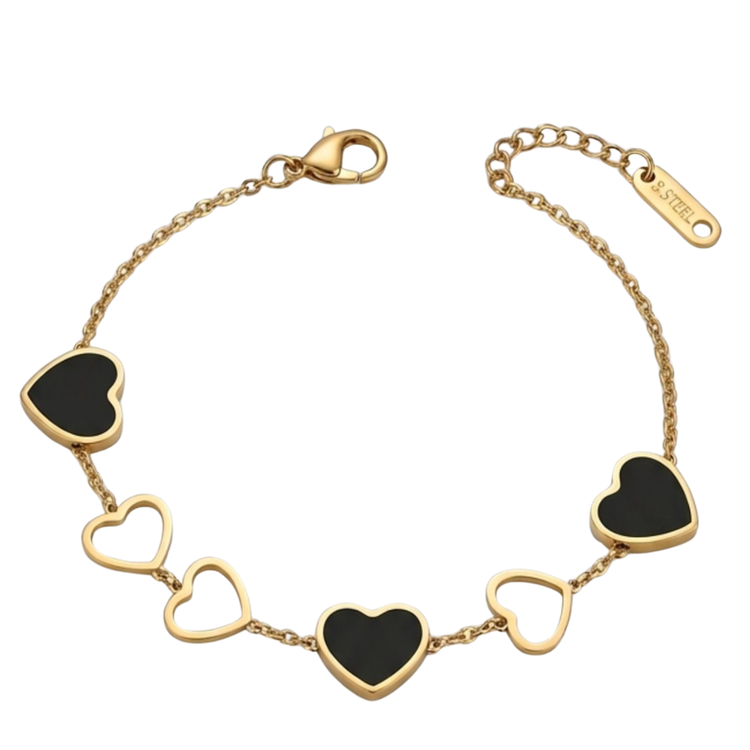 Black Heart Charm Bracelet – Elegant Gold Finish