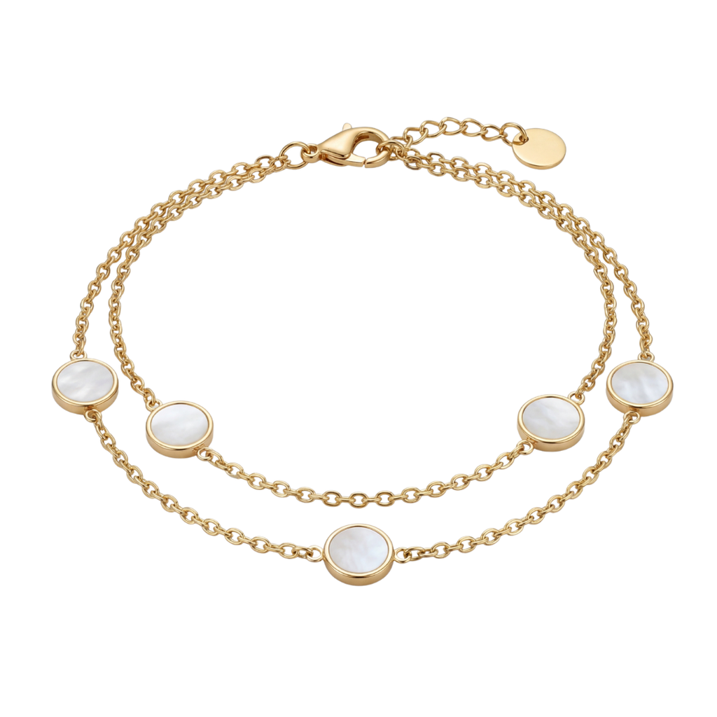 Luxury Gold Double Layer Mother of Pearl Bracelet – Elegant Minimal Style