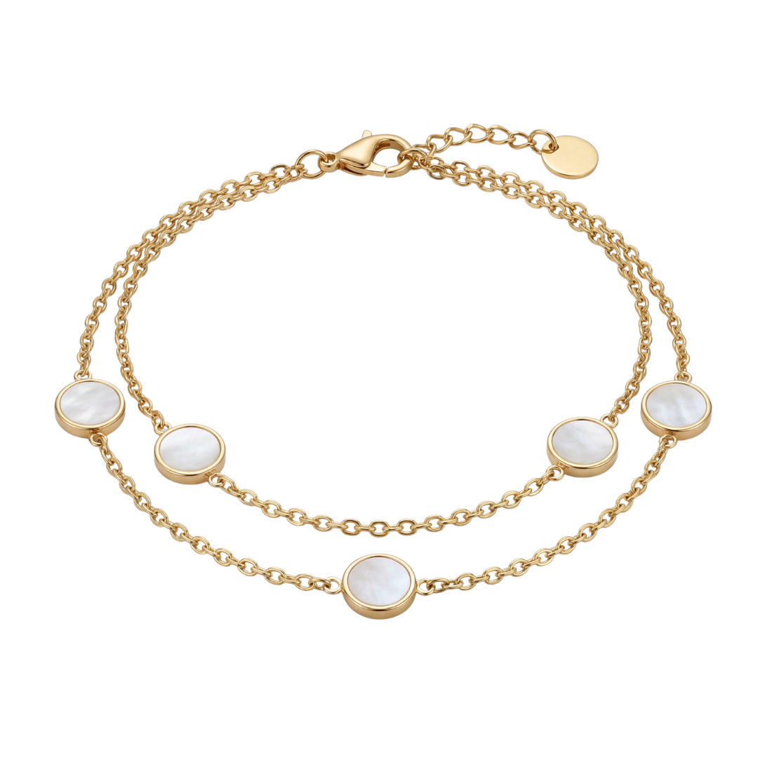 Luxury Gold Double Layer Mother of Pearl Bracelet – Elegant Minimal Style