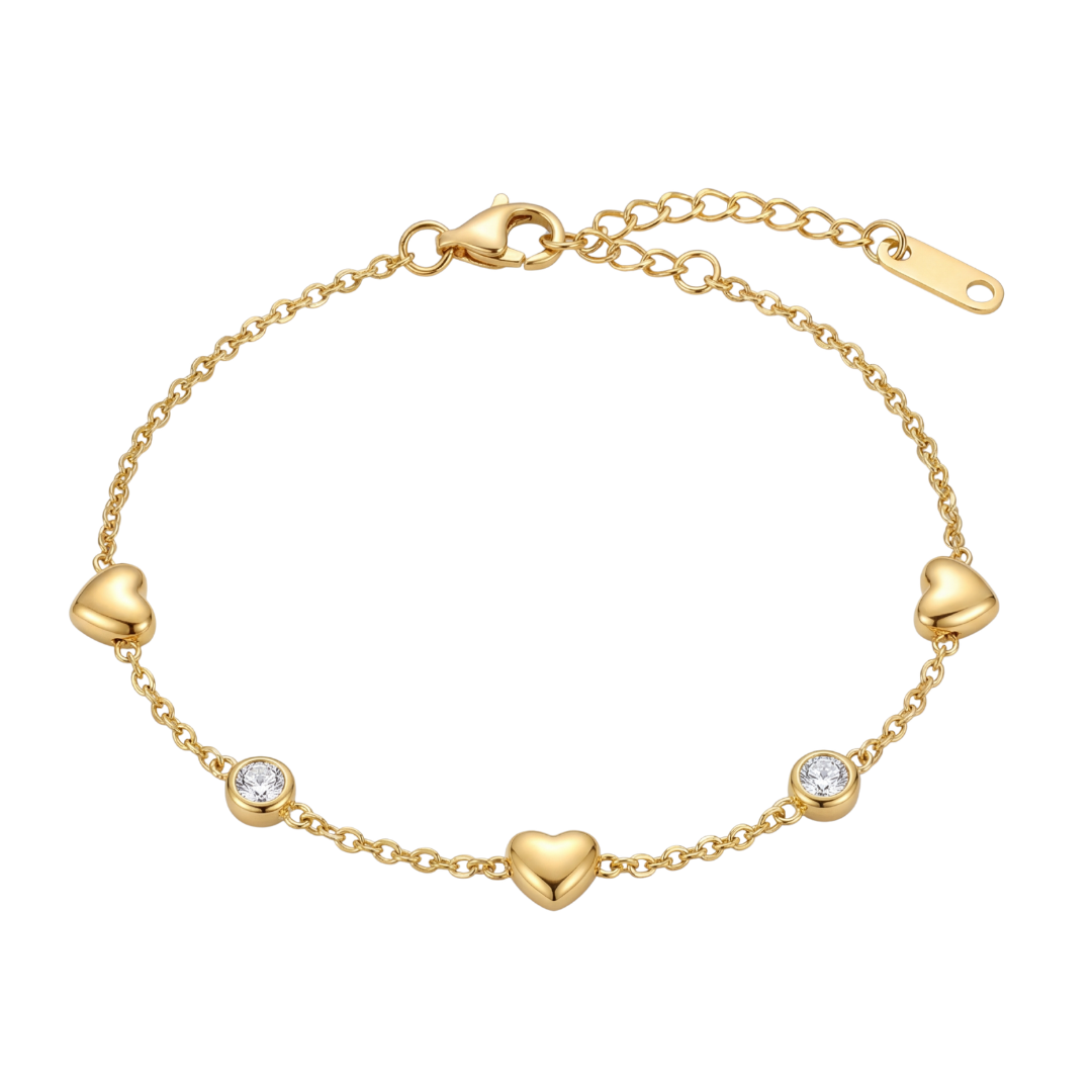 Minimal Gold Bracelet – Heart & Diamond-Look Charm Design